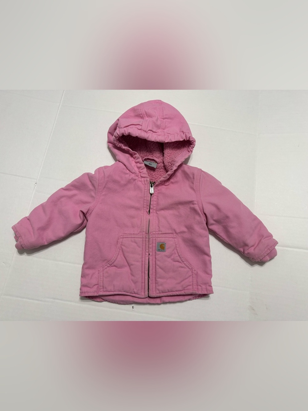 Carhartt Baby Girls Sherpa-Lined Duck Canvas Hooded Jacket, Pink, 12M
